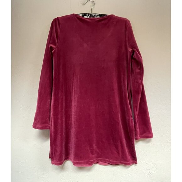 Pure Jill Women's XS Petite Burgundy Velour Tunic Top Long Sleeve V-Neck Casual - Picture 2 of 9